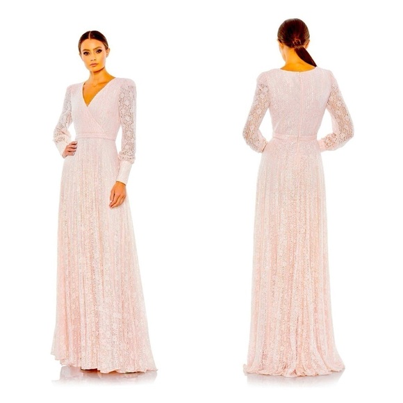 MAC DUGGAL 93679 dress gown pink size 6 formal long sleeve lace beaded NWT - Picture 1 of 16